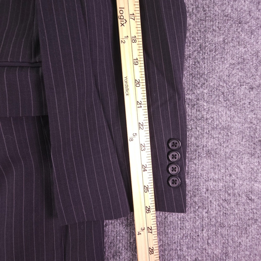 Alfani Suit Mens 42L Charcoal Pinstripe 3 Button 100% Wool Pants 35x33 Pleated - Picture 2 of 16